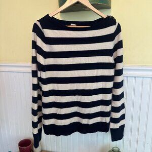 J.Crew Black & Cream Striped Sweater - Wool & Cashmere Blend Pullover - Womens S